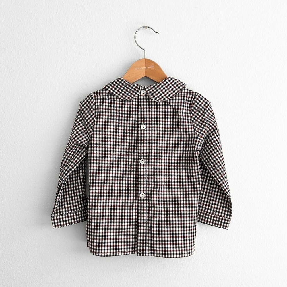 NWT Handsome Boys Long Sleeve Dress Shirt & Pants Fall Gingham Burgundy/Navy 2T - Picture 3 of 5